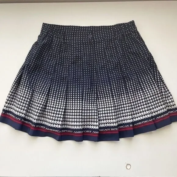 Tail Vintage Pleated Mini Skirt 8 Small USA Blue Stars Stripe America Patriotic - Picture 2 of 11
